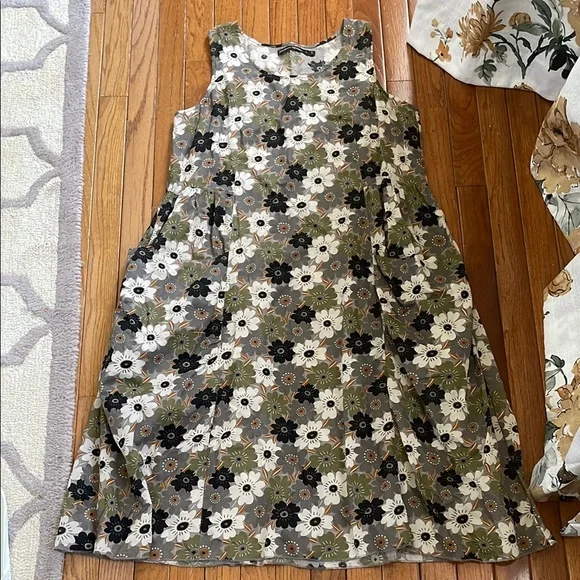 Gray/Cream/Green 100% Cotton Gudrun Sjoden Sleeveless Dress Sz L - Picture 3 of 8